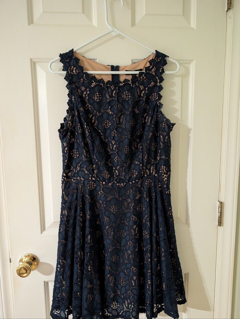City Triangles Navy Lace Dress with Nude Underlay